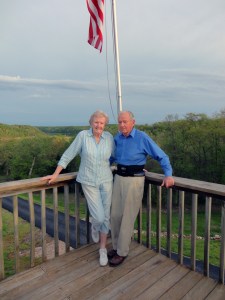 My Dad and Mom. Ages 88 and 89. Married 66 years. On the deck of their house in the Lake of the Ozarks on Big Buffalo Creek. 47 miles to nearest Walmart & hospital. 20 miles to nearest town Cole Camp population 1200.