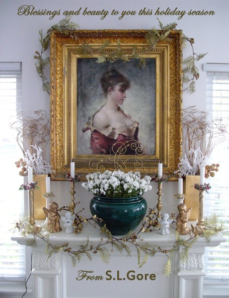 My Christmas mantle this year reflects my yearning for purity and peace in the world.