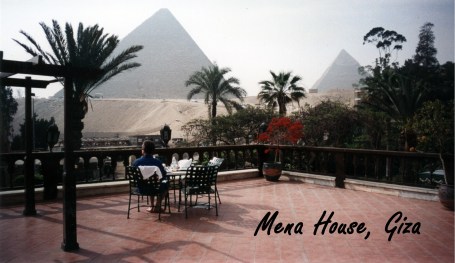 My husband Jesper enjoying breakfast on the terrace of our room at the Mena House.
