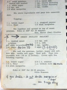 A page from the Walkertown NC Ladies cookbook with recipe for the most heavenly sweet yams ever.
